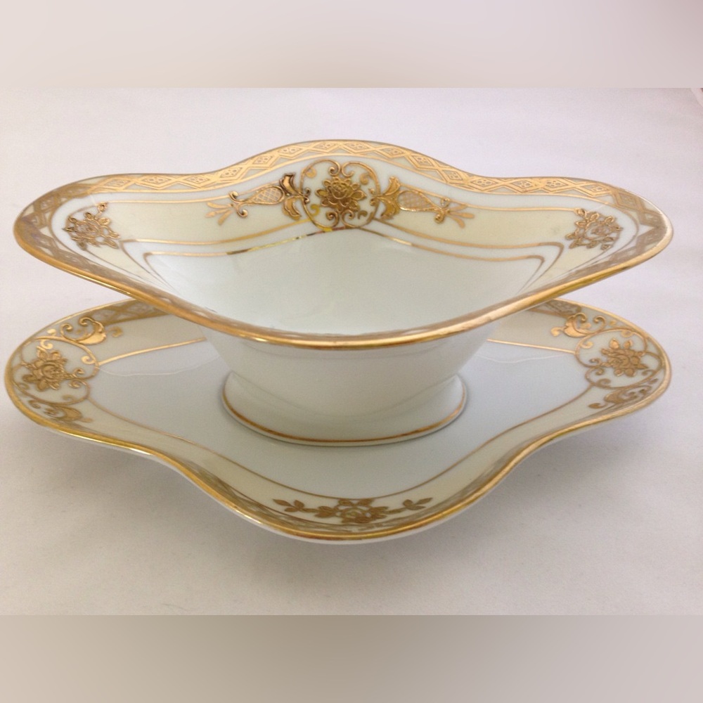 Noritake Japan Hand Painted Gold Trimmed Mayonnaise China Bowl & Liner Plate